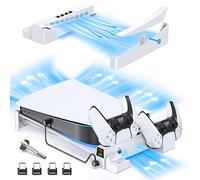 PS5 Support Horizontal avec Ventilateur de Refroidissement à 3 Niveaux, Support Horizontal PS5 et Chargeur Manette PS5, Station de Charge et Accessoire pour PlayStation 5