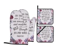 Psalm 138 3 in The Day When I CriedHeat Resistant Oven Mitts and Pot Holders Set of 4-500°f Protection Utensil Pocket for Grilling, Baking, Cooking