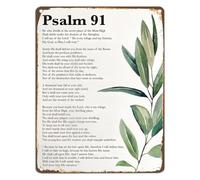 Psalm Ninety One Faith Metal signs Rustic Wall-Art 12x8 Inch | Metal signs encourage devotion in study corner