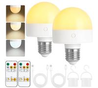 Psatfito Ampoule rechargeable avec minuterie et télécommande, ampoules à piles à intensité variable avec base magnétique, ampoule LED E14 amovible, lampes non câblées avec 3 (3colour, E27-2PC)