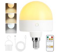 Psatfito Ampoule rechargeable avec minuterie et télécommande, ampoules à piles à intensité variable avec base magnétique, ampoule LED E14 amovible, lampes non câblées avec 3 (3colour, E14-1PC)
