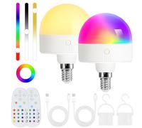 Psatfito Ampoule rechargeable avec minuterie et télécommande, ampoules à piles à intensité variable avec base magnétique, ampoule LED E14 amovible, lampes non câblées avec 3 (RGB, E27-2PC)