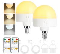 Psatfito Ampoule rechargeable avec minuterie et télécommande, ampoules à piles à intensité variable avec base magnétique, ampoule LED E14 amovible, lampes non câblées avec 3 (3colour, E14-2PC)
