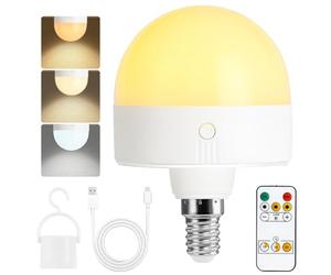 Psatfito Ampoule rechargeable avec minuterie et télécommande, ampoules à piles à intensité variable avec base magnétique, ampoule LED E14 amovible, lampes non câblées avec 3 (3colour, E14-1PC)