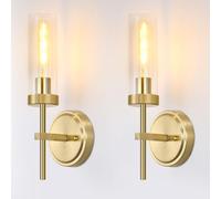 Psatfito G Applique murale Lot de 2, de salle de bain avec base E26 et revêtement antirouille, Lampe de table à bougie Vintage avec abat-jour en acrylique, de toilette pour salle de bain, Doré