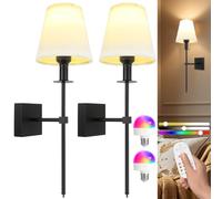 Psatfito G Applique murales rechargeable -Applique murale intérieure sans fil LED à batterie avec télécommande,400 lumens,5 000 mAh,idéale pour la décoration intérieure,noire,2 pièces