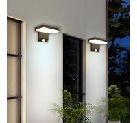 Psatfito G Lot de 2 appliques murales d'extérieur 24 W avec détecteur de mouvement, 2250 lm 6000 K, étanchéité IP66, lumière murale moderne pour maison, porche, garage - Noir