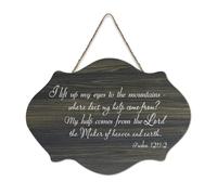 Psaum 121:1 2 I Lift My Eyes Up to The Mountains Where Does My Help Come From Lord Maker Heaven Panneau rustique en bois à suspendre Décoration murale pour salon, chambre à coucher, porte, fenêtre