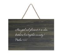 Psaum 133:1 How Good And Pleasant It Is When Brothers Live Together in Unity Panneau en bois avec dicton Art mural à suspendre pour porte de bureau, décoration d'intérieur, 15,2 x 25,4 cm