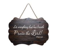 Psaum 150:6 Panneau de bienvenue en bois rustique avec inscription « Let Everything That Has Breath Praise The Lord » pour porte d'entrée, porche, décoration murale, panneau en bois pour école, salle