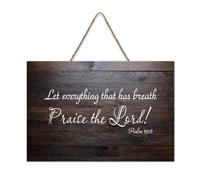 Psaum 150:6 Panneau de bienvenue en bois rustique avec inscription « Let Everything That Has Breath Praise The Lord » pour porte d'entrée, porche, décoration murale, panneau en bois pour école, salle