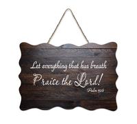 Psaum 150:6 Plaque murale imprimée en bois rustique avec citations « Let Everything That Has Breath Praise The Lord » - Décoration d'intérieur moderne - 15,2 x 25,4 cm