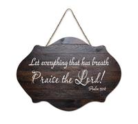 Psaum 150:6 Plaque murale imprimée en bois rustique avec citations « Let Everything That Has Breath Praise The Lord » - Décoration d'intérieur moderne - 15,2 x 25,4 cm