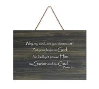 Psaum 42:5 Why My Soul Are You Downcast Put Your Hope in God for I Will Yet Praise Him My Savior Farmhouse Panneau en bois à suspendre pour porte de bureau, décoration d'intérieur, 15,2 x 25,4 cm
