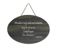Psaum 62:2 Plaque murale imprimée en bois rustique avec inscription « He Alone Is My Rock And Salvation My Fortress I Shall Never Be Shaken » 15,2 x 25,4 cm