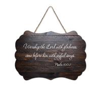 Psaume 100:2 Worship The Lord with Gladness; Come before Him with Joyful Songs Panneau de bienvenue en bois rustique pour porte d'entrée, porche, mur, école, salle de classe, club de café, 15,2 x 25,4