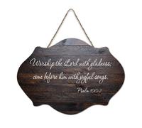 Psaume 100:2 Worship The Lord with Gladness ; Come before Him with Joyful Songs - Panneau en bois rustique - Décoration murale en bois - 15,2 x 25,4 cm