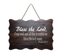 Psaume 103:1 Bless The Lord O My Soul And All That Is Within Me Bless His Holy Name Panneau en bois 15,2 x 25,4 cm Décoration murale en bois pour porte d'entrée, salon, cuisine
