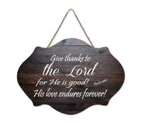 Psaume 106:1 Décoration murale, « Give Thanks to The Lord for He Is Good His Love Endures Forever », panneau de bienvenue en bois rustique pour porte d'entrée, porche, école, salle de classe, club de