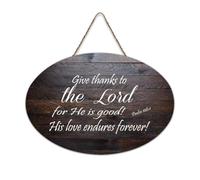 Psaume 106:1 Décoration murale, « Give Thanks to The Lord for He Is Good His Love Endures Forever », panneau de bienvenue en bois rustique pour porte d'entrée, porche, école, salle de classe, club de