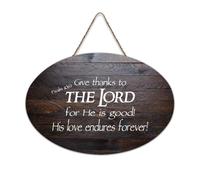 Psaume 106:1 Panneau en bois avec inscription « Give Thanks to The Lord for He Is Good His Love Endures Forever » - 15,2 x 25,4 cm - Décoration murale en bois pour porte d'entrée, salon, cuisine