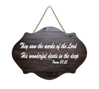 Psaume 107:25 Panneau de bienvenue en bois rustique avec inscription « They Saw The Works of The Lord, His Wonderful Deeds in The Deep Rustic Wood Welcome » pour porte d'entrée, porche, mur, école