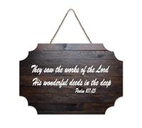 Psaume 107:25 Panneau en bois imprimé avec inscription « They Saw The Works of The Lord, His Wonderful Deeds in The Deep » - Décoration murale rustique en bois - 15,2 x 25,4 cm