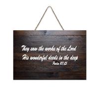 Psaume 107:25 Panneau en bois imprimé avec inscription « They Saw The Works of The Lord, His Wonderful Deeds in The Deep » - Décoration murale rustique en bois - 15,2 x 25,4 cm