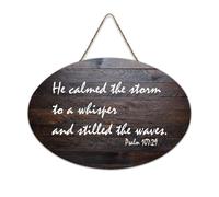 Psaume 107:29 Panneau de bienvenue en bois rustique avec inscription « He Calmed The Storm to A Whisper And Stilled The Waves » pour porte d'entrée, porche, mur, école, salle de classe, club de café