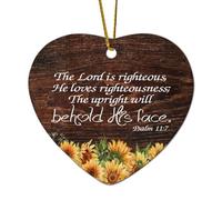 Psaume 11:7 « The Lord Is Righteous He Loves Righteousness ; The Upright Will Behold His Face » - Décoration en céramique en forme de cœur pour sapin de Noël, citations, souvenir du Nouvel An