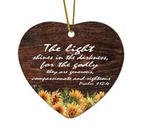 Psaume 112:4 The Light Shines in The Darkness for The Godly They Are Generous Compassionate And Ri Heart Décoration de Noël en céramique pour sapin de Noël Hiver Nouvel An Vacances Souvenir Cadeau