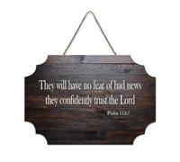 Psaume 112:7 Panneau en bois « They Will Have No Fear of Bad News They Confidently Trust The Lord » - 15,2 x 25,4 cm - Décoration murale en bois pour porte d'entrée, salon, cuisine