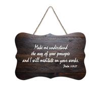 Psaume 119:27 Panneau en bois « Make Me Understand The Way of Your Precepts And I Will Meditate on Your Works » - 15,2 x 25,4 cm - Décoration murale en bois pour porte d'entrée, salon, cuisine