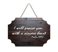 Psaume 119:7 Décoration murale en bois rustique avec citation « I Will Praise You with A Sincere Heart » - Décoration murale en bois pour salon, chambre à coucher, porte, fenêtre, maison, pendaison de