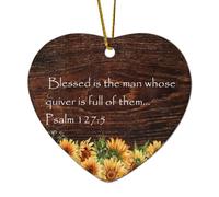 Psaume 127:5 Blessed Is The Man Whose Quiver Is Full of Them Décoration en céramique en forme de cœur pour sapin de Noël à suspendre avec citations amusantes Décoration commémorative de Noël souvenir