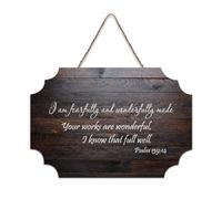 Psaume 139:14 I Am Fearfully And Wonderfully Made, Your Works Are Wonderful, I Know That Full Well Panneau en bois 15,2 x 25,4 cm Décoration murale en bois pour porte d'entrée, salon, cuisine