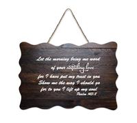 Psaume 143:8 Let The Morning Bring Me Word of Your Unfailing Love, for I Have Put My Trust in You Panneau en bois 15,2 x 25,4 cm Décoration murale en bois pour porte d'entrée, salon, cuisine