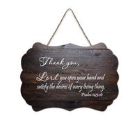 Psaume 145:16 Décoration murale en bois « Thank You, Lord, You Open Your Hand And Satisfy The Desires of Every Living » - 15,2 x 25,4 cm - Décoration murale en bois pour porte d'entrée, salon, cuisine