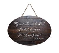 Psaume 145:21 My Mouth Will Praise The Lord. Let All Who Live Praise His Holy Name Forever Panneau en bois rustique à suspendre Décoration murale en bois avec citations pour bureau 15,2 x 25,4 cm