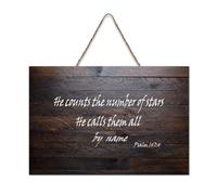Psaume 147:4 He Counts The Number of Stars, He Calls Them All by Name Panneau en bois 15,2 x 25,4 cm Décoration murale à suspendre pour porte d'entrée, salon, cuisine