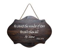 Psaume 147:4 He Counts The Number of Stars, He Calls Them All by Name - Panneaux en bois à suspendre - Décoration murale rustique en bois - 15,2 x 25,4 cm