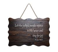 Psaume 149:5 Décoration murale en bois rustique avec citation « Let The Faithful People Rejoice in His Honor And Sing for Joy » - Décoration murale en bois pour salon, chambre à coucher, porte