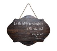 Psaume 149:5 Décoration murale « Let The Faithful People Rejoice in His Honor And Sing for Joy » - Panneau de bienvenue en bois rustique pour porte d'entrée, porche, école, salle de classe, club de