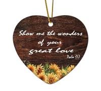 Psaume 17:7 Décoration murale en forme de cœur plat en céramique pour sapin de Noël avec inscription « Show Me The Wonders of Your Great Love »