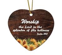 Psaume 29:2 Art mural, Worship The Lord in The Splendor of His Holiness - Décoration en céramique en forme de cœur pour sapin de Noël à suspendre - Citations amusantes - Ornement commémoratif de Noël