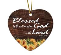 Psaume 33:12 Décoration murale en céramique avec citations « Blessed Is The Nation Whose God Is The Lord Heart » - Décoration de Noël pour sapin de Noël - Pendentif amusant - Boule, souvenir, Nouvel