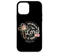 Psaume 34:8 The Lord is Good Floral Cross Verse de la Bible Coque pour iPhone 12 Mini