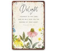 Psaume 37:4 Plaque en métal avec citations de la Bible Delight In The Lord - Art mural moderne pour la maison, la salle de bain, 20,3 x 30,5 cm