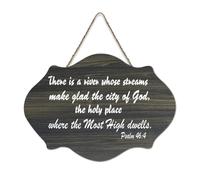 Psaume 46:4 Décoration murale en bois avec inscription There Is A River Whose Streams Make Glad The City of God The Holy Place Where 15,2 x 25,4 cm Décoration murale rustique à suspendre pour porte