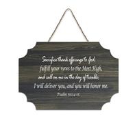 Psaume 50:14 15 Sacrifice Thank Offerings to God Fulfill Your Vows to The Most High Call on Me in T Panneau de bienvenue en bois rustique pour porte d'entrée Décoration murale 15,2 x 25,4 cm